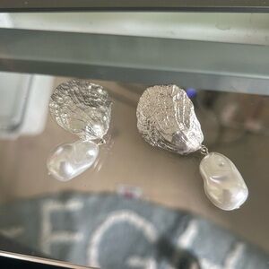Silver Shell and Pearl Earrings
